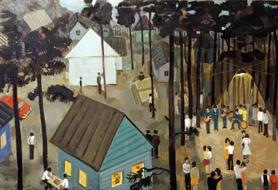yuri-kosagovsky-baza-otdyha-kontsert-v-lesu-karton-maslo-59x89-1980-885