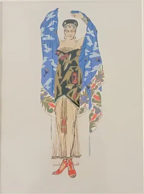 Эскиз костюма танцовщицы с египетским мотивом — Лев Бакст, 1922, бумага, пушуар, 44×24 см