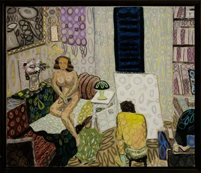 Картина Юрия Косаговского Художник и модель (1992, холст, темпера, лак, 60х70 см) — стиль космический рондизм в галерее ARTMAISON