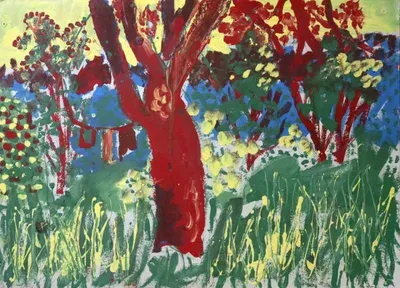 Картина Юрия Косаговского Красное дерево (1971, картон, масло, 50х60 см) — ранний рондизм, суровый стиль и советский нонконформизм в галерее ARTMAISON