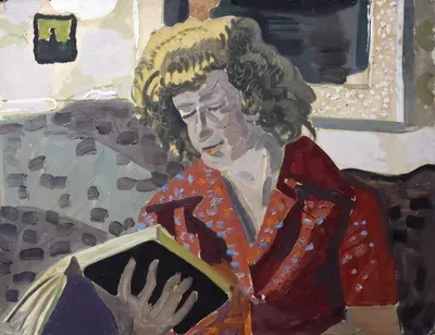 Картина Юрия Косаговского Кудрявая с книгой 1980 года картон масло Музейное собрание ARTMAISON