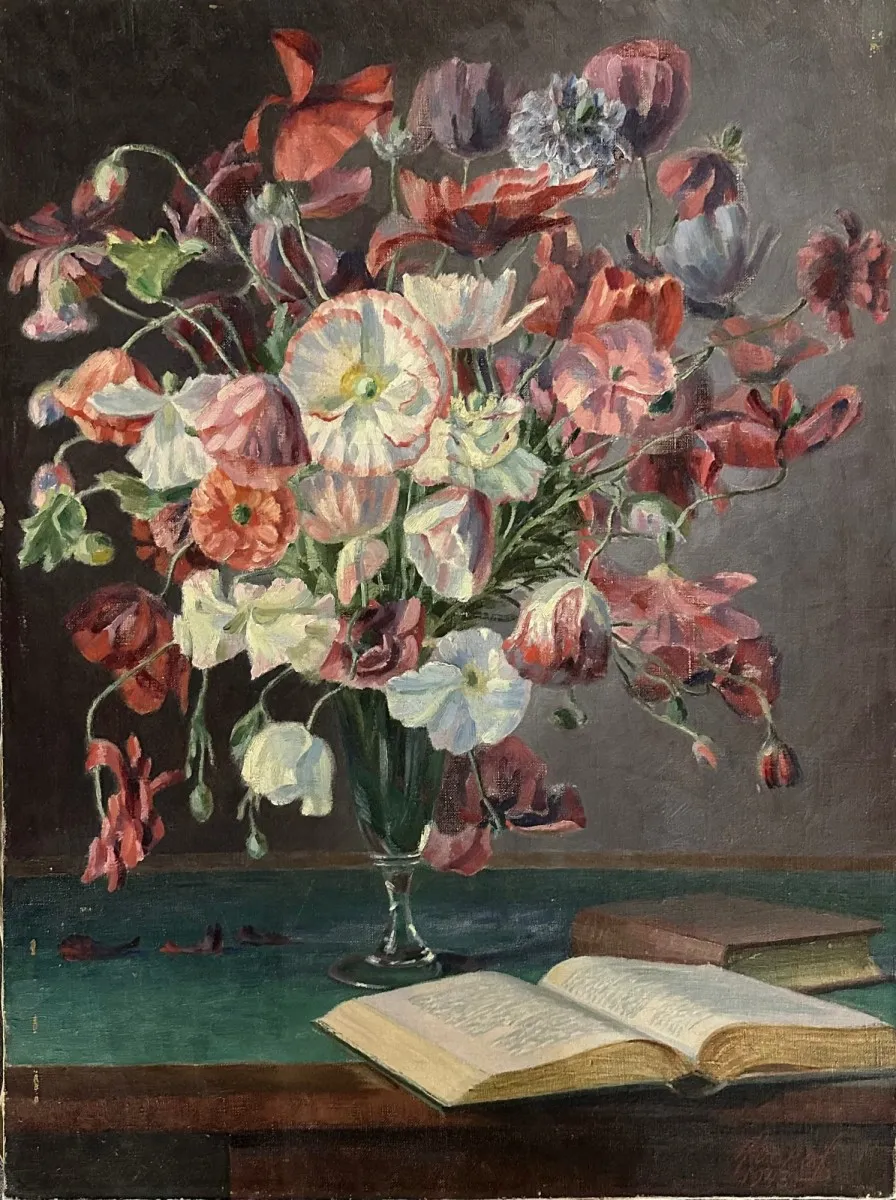 Букет маков, холст, масло, оригинал, написан в блокадный 1943 год в Ленинграде художником Михаилом Носковым.