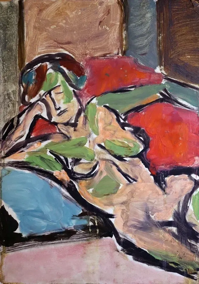 Картина Юрия Косаговского Натурщица (1957, картон, масло, 50х30 см) — ранний экспрессионизм, советский нонконформизм оттепели и экспонат выставки в БГХМ в галерее ARTMAISON