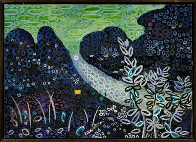 Картина Юрия Косаговского Ночная дорога (1988, холст, темпера, лак, 81х110 см) — стиль рондизм и неоплатонический пейзаж в галерее ARTMAISON