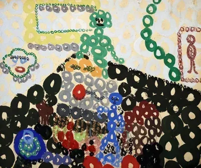 Картина Юрия Косаговского Первый рондический натюрморт (1979, картон, гуашь, 50х60 см) — рождение космического рондизма, новый реализм и советский нонконформизм в галерее ARTMAISON