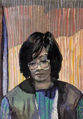 yuri-kosagovsky-portret-tani-v-ochkah-1992-karton-tempera-lak