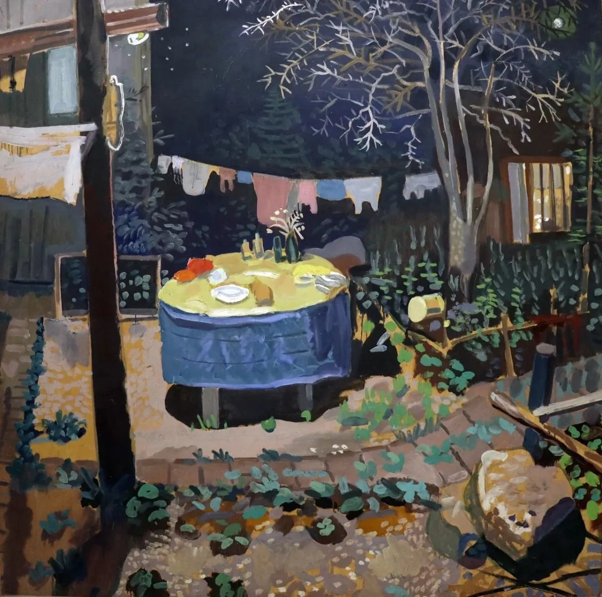 Юрий Косаговский картина Ночной сад круглый стол 1980 года на фанере купить в ARTMAISON