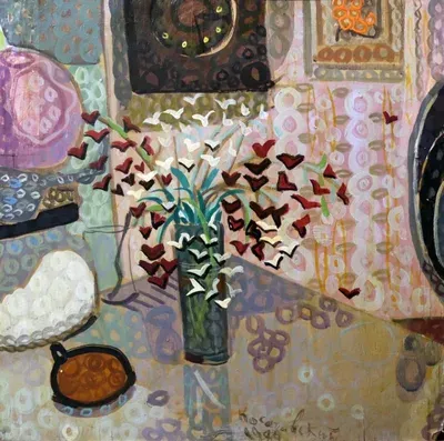 Юрий Косаговский картина Цветы как птицы натюрморт 1986 фанера лак купить в ARTMASION