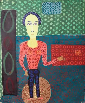 yuri-kosagovsky-valya-v-krasnom-svitere-1974-karton-tempera-lak