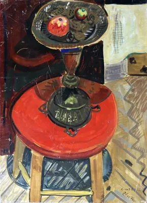 Картина Юрия Косаговского Ваза на красном стуле (1974, картон, масло) — ранний суровый стиль и советский нонконформизм в галерее ARTMAISON